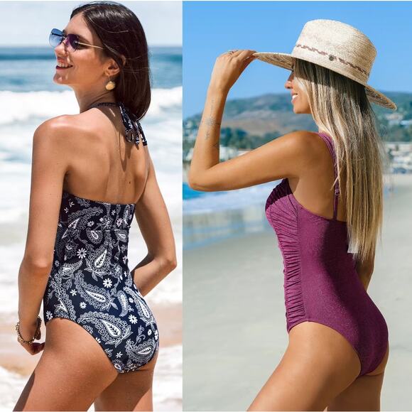 NWT Cupshe 1-PC Swimsuit - Paisley Cutout & Interlocking Shirred Lurex BUNDLE L - Picture 3 of 8